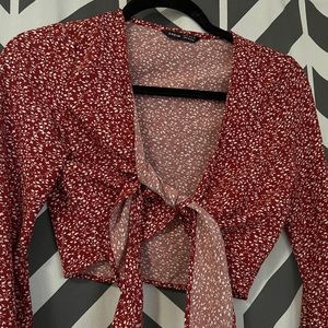 Shein Bell Sleeve Self-tie Crop Top